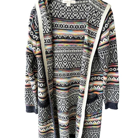 Monteau Sz S Rainbow Fair Isle Open Front Cardigan w/ Hood Boho Pride Cozecore - Picture 1 of 5